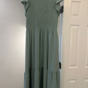 Green Maxi Sundress with Flutter Cap Sleeves
